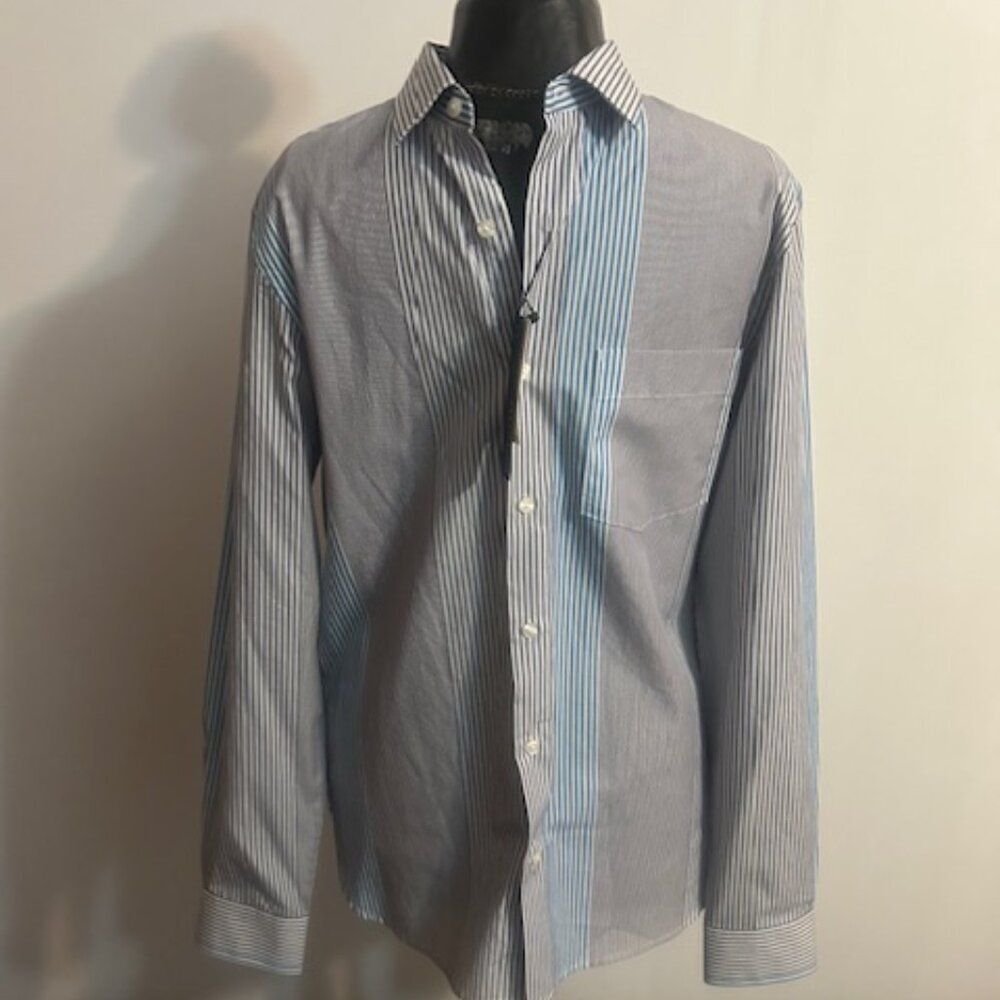 Perry Ellis Slim Fit Coral Reef Amalfi Blue button-down stripe shirt, size M